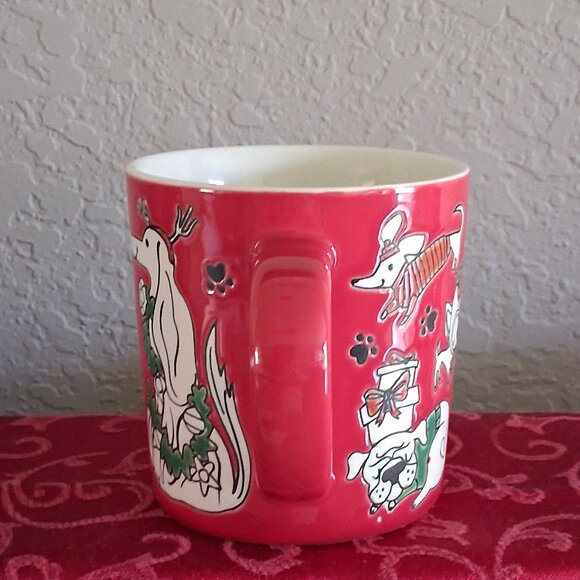 St. Nicholas Square Red Ceramic Holiday Dog Themed Coffee Mug - Picture 2 of 11